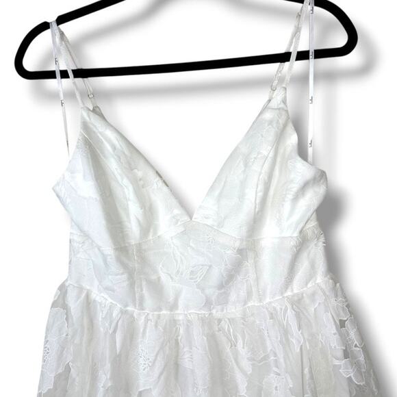 Lulus NWOT Floral Feelings White Floral Burnout Jacquard Babydoll Mini Dress - Picture 7 of 12